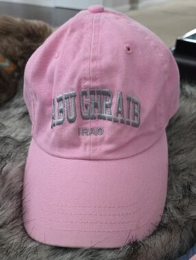 Pink Women's Baseball Cap with 'Abu Ghraib Iraq' Embroidery